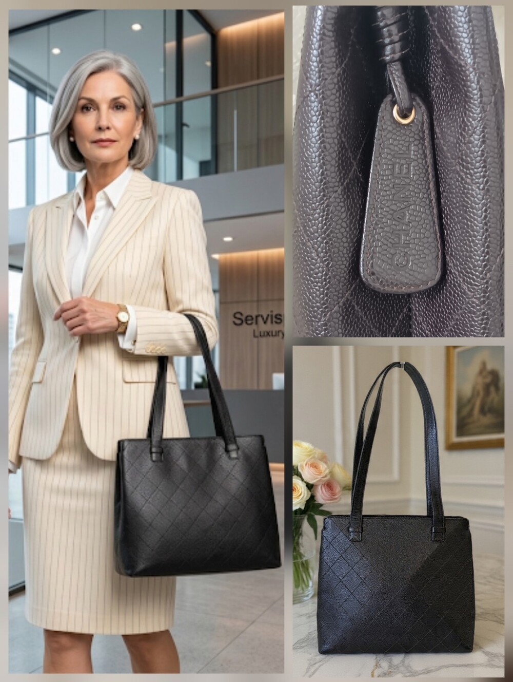 Chanel Vintage Black Caviar Diamond Quilted Shoulder Tote ✨ LIKE NEW